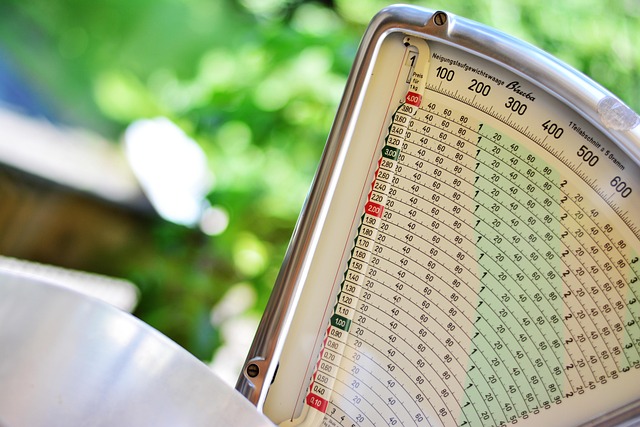Digital kitchen scale with a bowl of ingredients